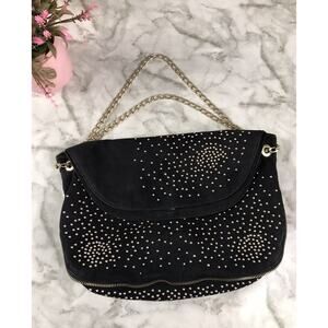 Rare Deux Lux Atlantis Handbag Messenger Black w/ Gold Bits Very Elegant 14"x9"
